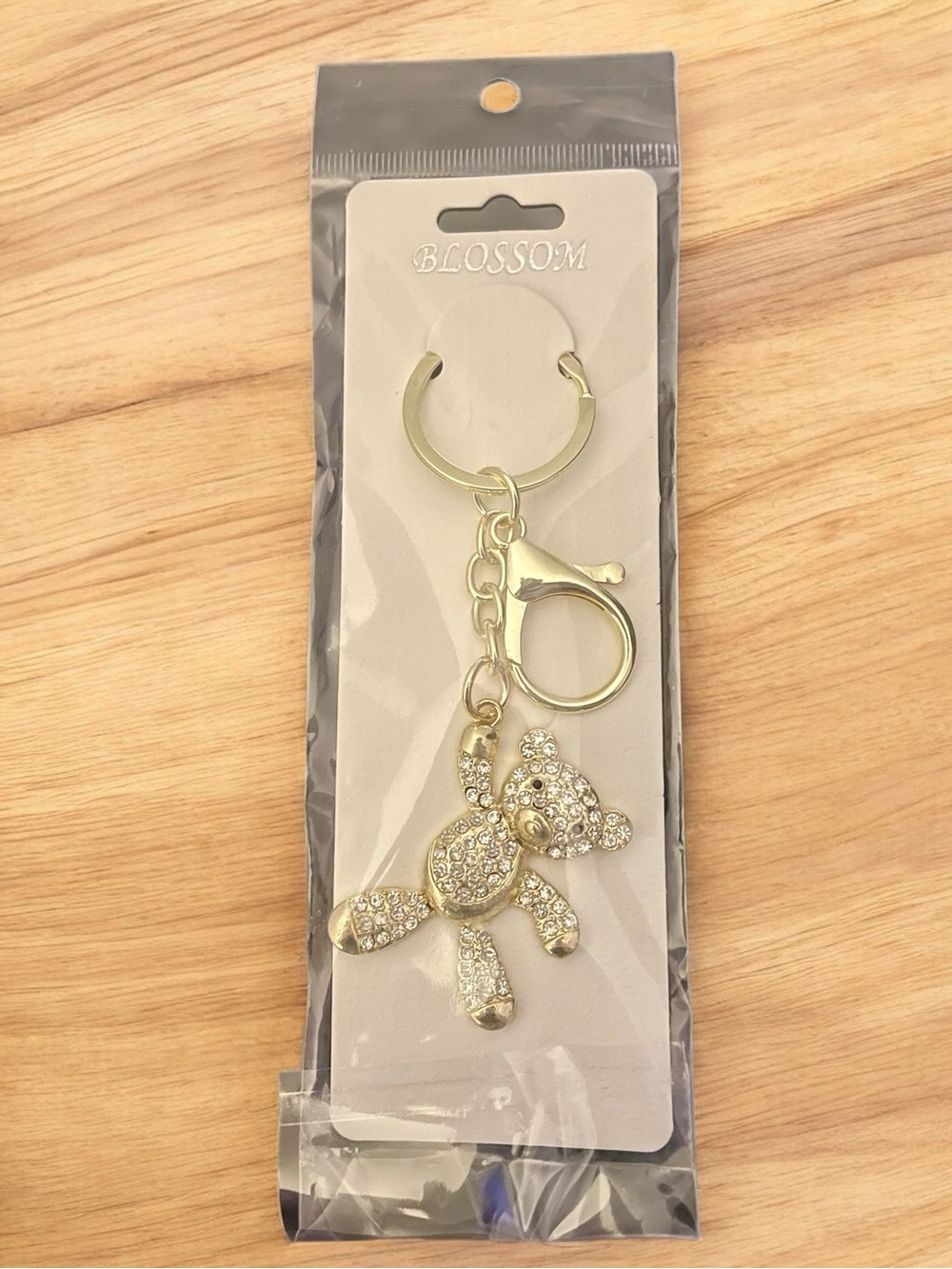 NWT Blossom Gold Crystal Teddy Bear Keychain Charm